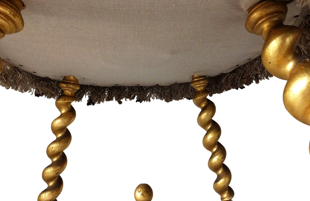 19th Century Gilt Barley Twist Stool-Giltwood Stool-Antique Stool-French Antiques-Antique Seating-Passementerie-Antique Linen-AD & PS Antiques