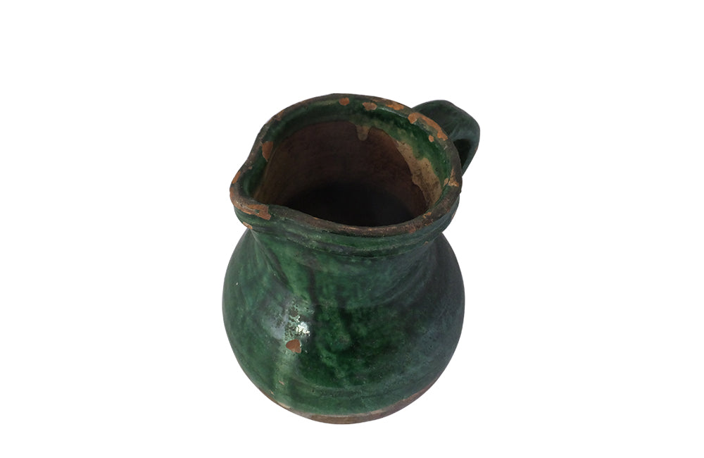 Antique French Green Glazed Pottery Jug-French Pottery-Ceramics-Antique Pottery-Kitchenalia-Decorative Accessories-AD & PS Antiques