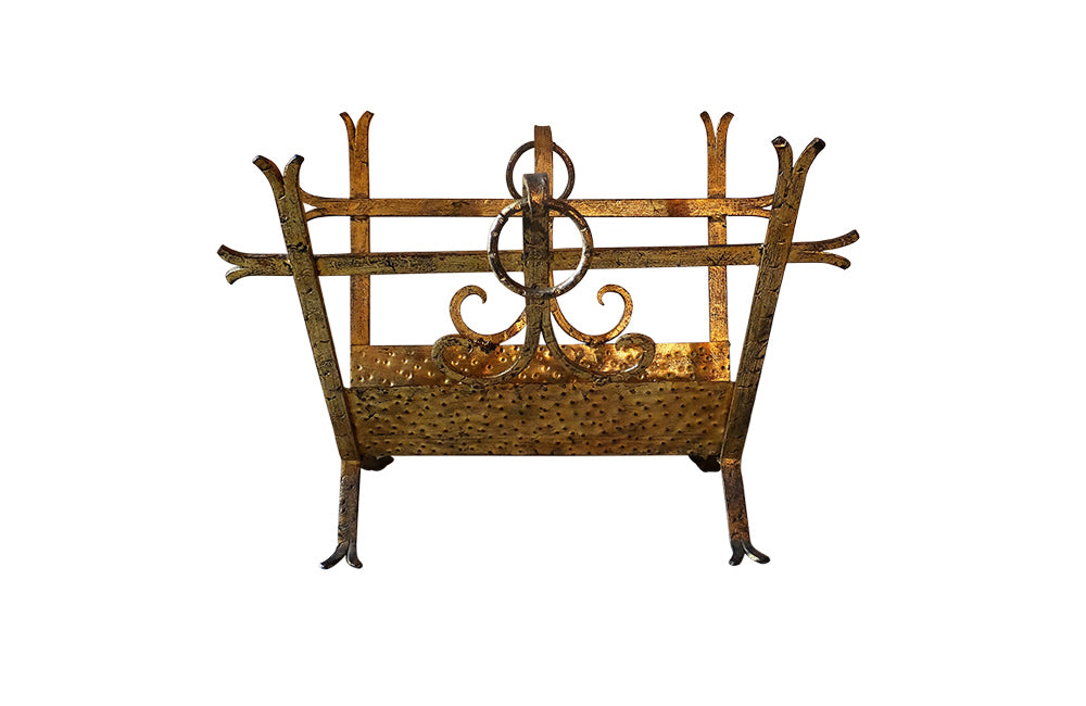 Spanish Vintage Gilt Iron Magazine Rack-Mid Century Modern-Vintage Antiques-Decorative Accessories-Magazine Holders-Spanish Antiques-AD & PS Antiques
