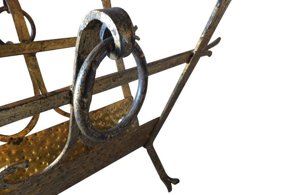 Spanish Vintage Gilt Iron Magazine Rack-Mid Century Modern-Vintage Antiques-Decorative Accessories-Magazine Holders-Spanish Antiques-AD & PS Antiques
