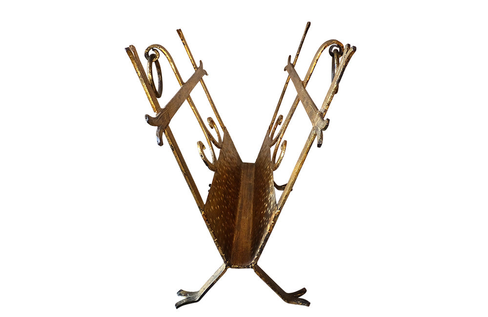 Spanish Vintage Gilt Iron Magazine Rack-Mid Century Modern-Vintage Antiques-Decorative Accessories-Magazine Holders-Spanish Antiques-AD & PS Antiques