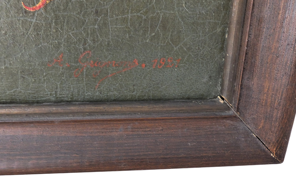 Heraldic Painting-Heraldry-Dragons-Motto-Spanish Antiques-Wall Decorations-Oil on Canvas-Paintings-French Antiques-AD & PS Antiques