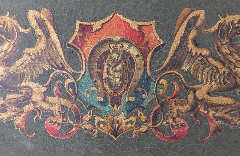 Heraldic Painting-Heraldry-Dragons-Motto-Spanish Antiques-Wall Decorations-Oil on Canvas-Paintings-French Antiques-AD & PS Antiques