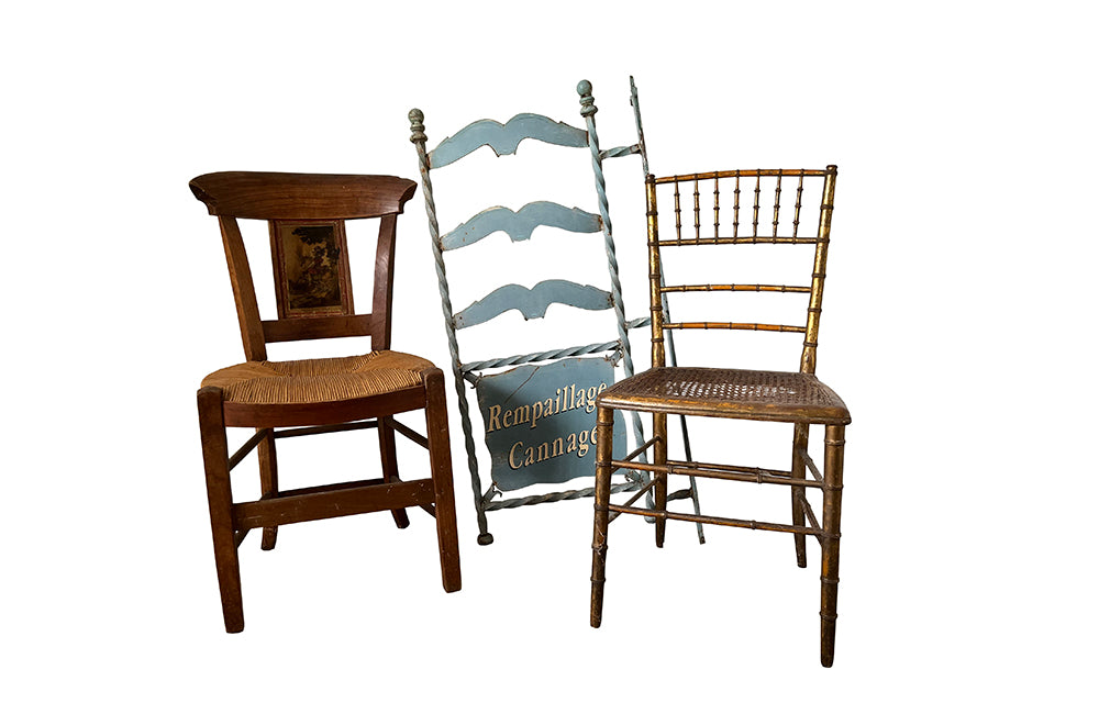 French Iron Chair Caner Shop Sign - French Decorative Antiques - Wall Art - Garden Decoration - Wall Decoration - Advertising Signs - Antique Shops Tetbury - adpsantiques - AD & PS Antiques
