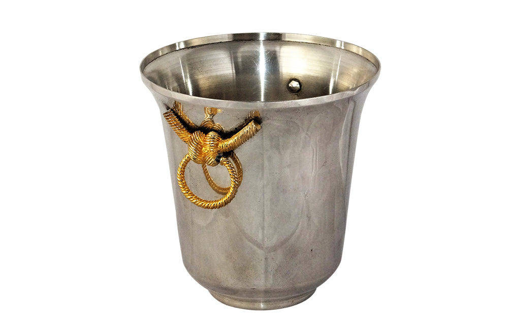 Vintage silver plate Lancel wine cooler with gilt metal ringed rope handles