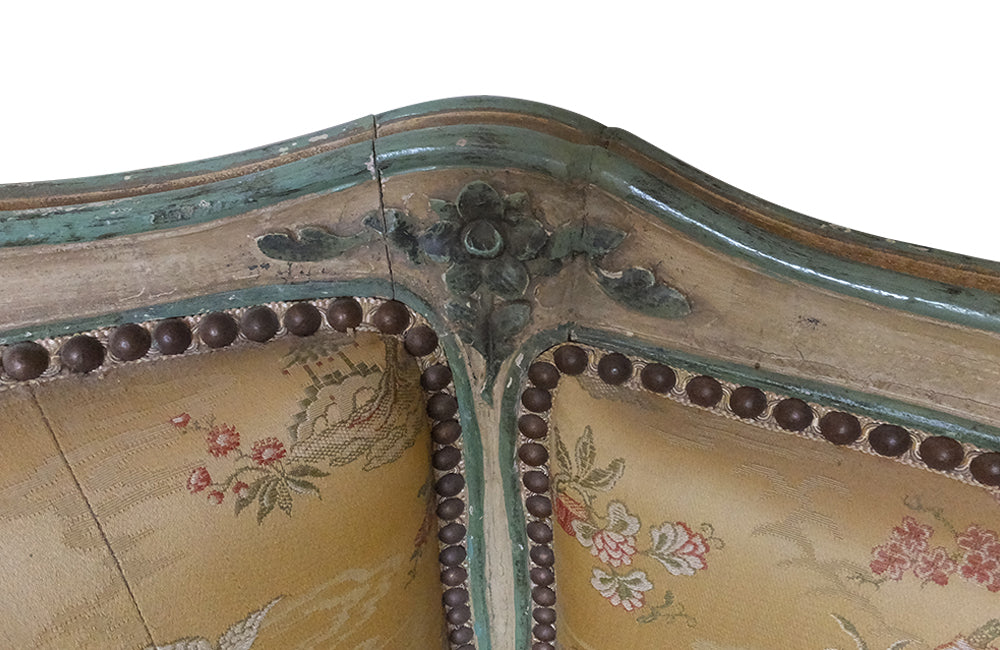 Louis XV Revival Sofa Daybed-19th Century Daybed Canape Sofa- Painted Antique Furniture-19th Century Vielleuse-Silk Upholstery-Antique Seating-French Antiques-Rare Antiques-Beautiful Antiques-AD & PS Antiques