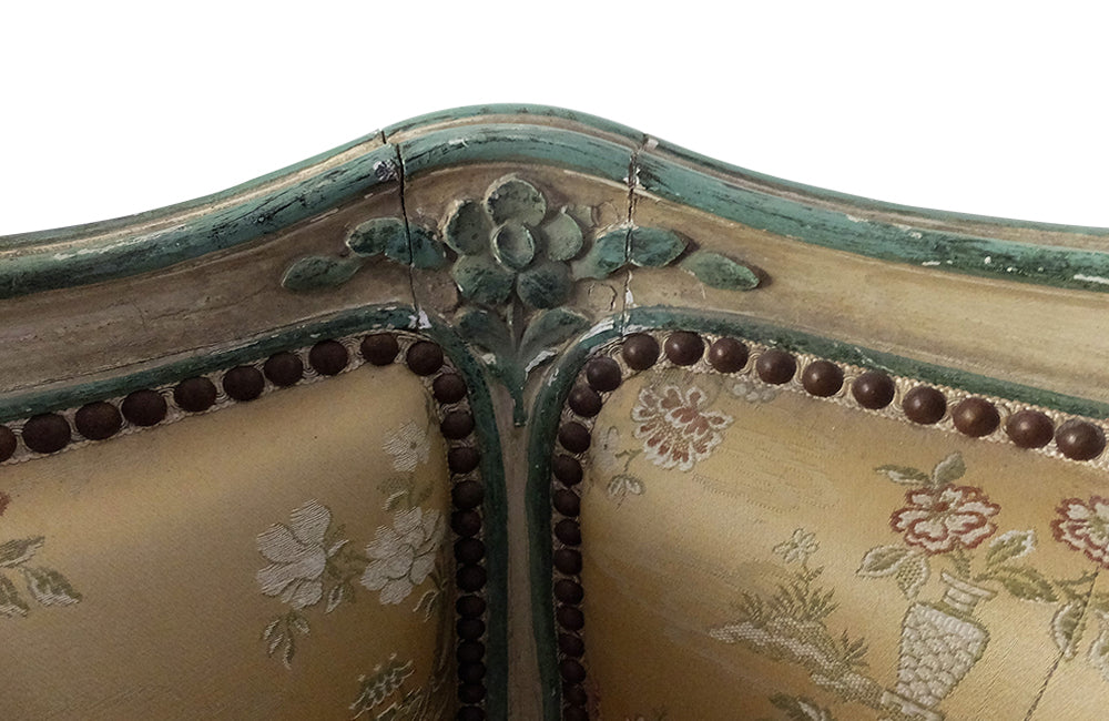 Louis XV Revival Sofa Daybed-19th Century Daybed Canape Sofa- Painted Antique Furniture-19th Century Vielleuse-Silk Upholstery-Antique Seating-French Antiques-Rare Antiques-Beautiful Antiques-AD & PS Antiques