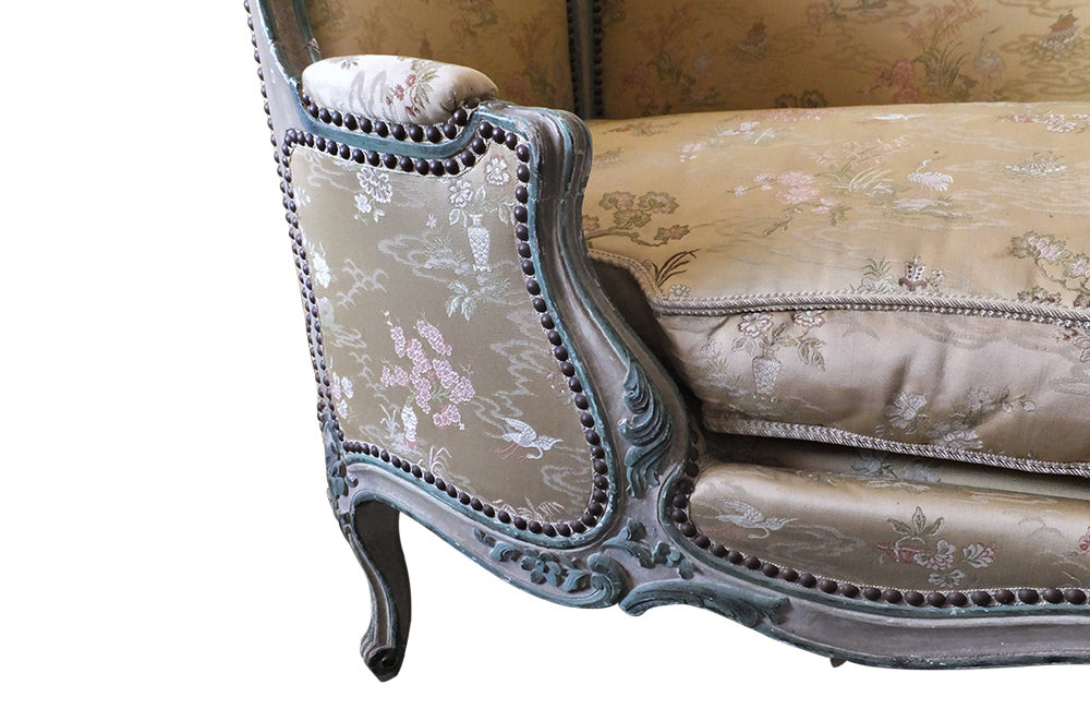 Louis XV Revival Sofa Daybed-19th Century Daybed Canape Sofa- Painted Antique Furniture-19th Century Vielleuse-Silk Upholstery-Antique Seating-French Antiques-Rare Antiques-Beautiful Antiques-AD & PS Antiques