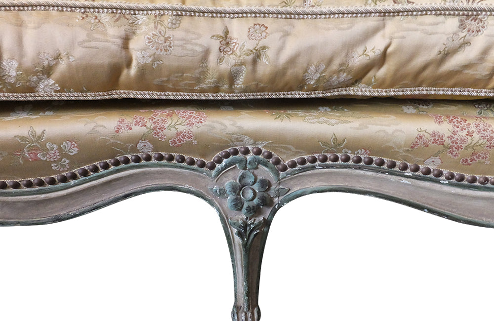 Louis XV Revival Sofa Daybed-19th Century Daybed Canape Sofa- Painted Antique Furniture-19th Century Vielleuse-Silk Upholstery-Antique Seating-French Antiques-Rare Antiques-Beautiful Antiques-AD & PS Antiques