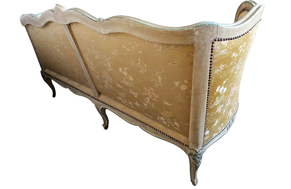 Louis XV Revival Sofa Daybed-19th Century Daybed Canape Sofa- Painted Antique Furniture-19th Century Vielleuse-Silk Upholstery-Antique Seating-French Antiques-Rare Antiques-Beautiful Antiques-AD & PS Antiques