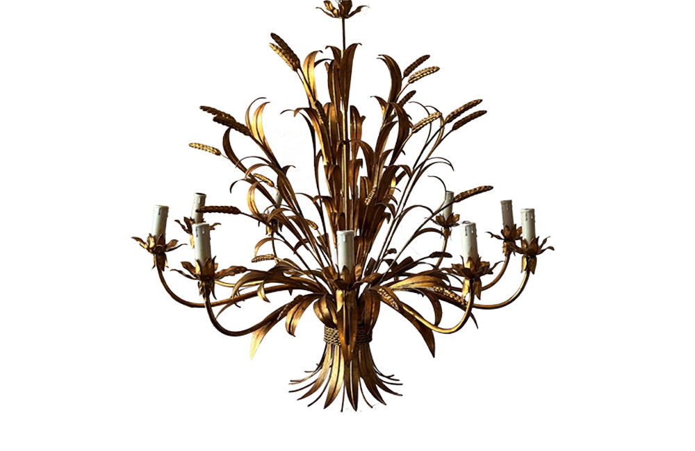 Large Wheatsheaf Gilt Metal Chandelier - Hollywood Regency - Mid Century Modern Lighting - French Decorative Antiques - Vintage Lighting - Large Chandelier - Hanging Light - Antique Lighting - Wheatsheaf Chandelier - Antique Shops Tetbury - adpsantiques - AD & PS Antiques