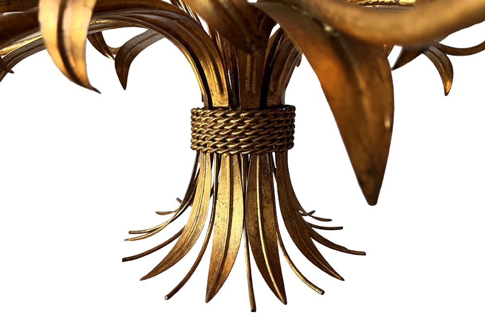 Large Wheatsheaf Gilt Metal Chandelier - Hollywood Regency - Mid Century Modern Lighting - French Decorative Antiques - Vintage Lighting - Large Chandelier - Hanging Light - Antique Lighting - Wheatsheaf Chandelier - Antique Shops Tetbury - adpsantiques - AD & PS Antiques