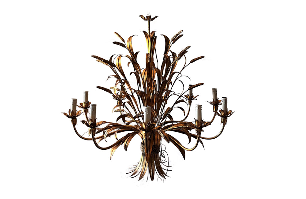 Large Wheatsheaf Gilt Metal Chandelier - Hollywood Regency - Mid Century Modern Lighting - French Decorative Antiques - Vintage Lighting - Large Chandelier - Hanging Light - Antique Lighting - Wheatsheaf Chandelier - Antique Shops Tetbury - adpsantiques - AD & PS Antiques