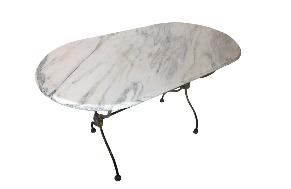Large Oval French Garden Table – Vintage Bistro Table – Vintage Dining Table - Garden Antiques - French Antiques - French Antique Bistro Table - French Antique Garden Table -Marble Top Garden Table - AD & PS Antiques