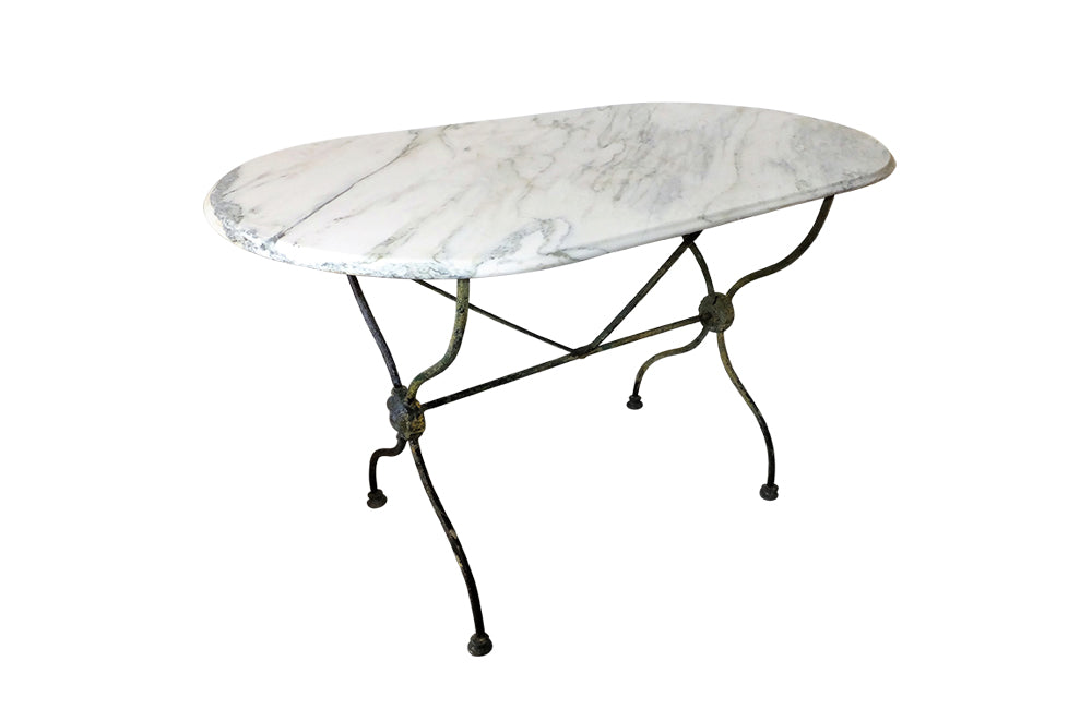 Large Oval French Garden Table – Vintage Bistro Table – Vintage Dining Table - Garden Antiques - French Antiques - French Antique Bistro Table - French Antique Garden Table -Marble Top Garden Table - AD & PS Antiques