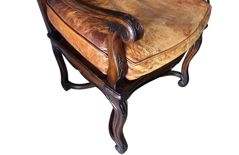 French Leather Wingback Armchair - Embossed Leather Wingback Armchair - Leather Armchair - Antique Armchair - French Antiques – Antique Library Chair – Antique Armchairs - AD & PS Antiques