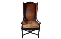 French Leather Wingback Armchair - Embossed Leather Wingback Armchair - Leather Armchair - Antique Armchair - French Antiques – Antique Library Chair – Antique Armchairs - AD & PS Antiques