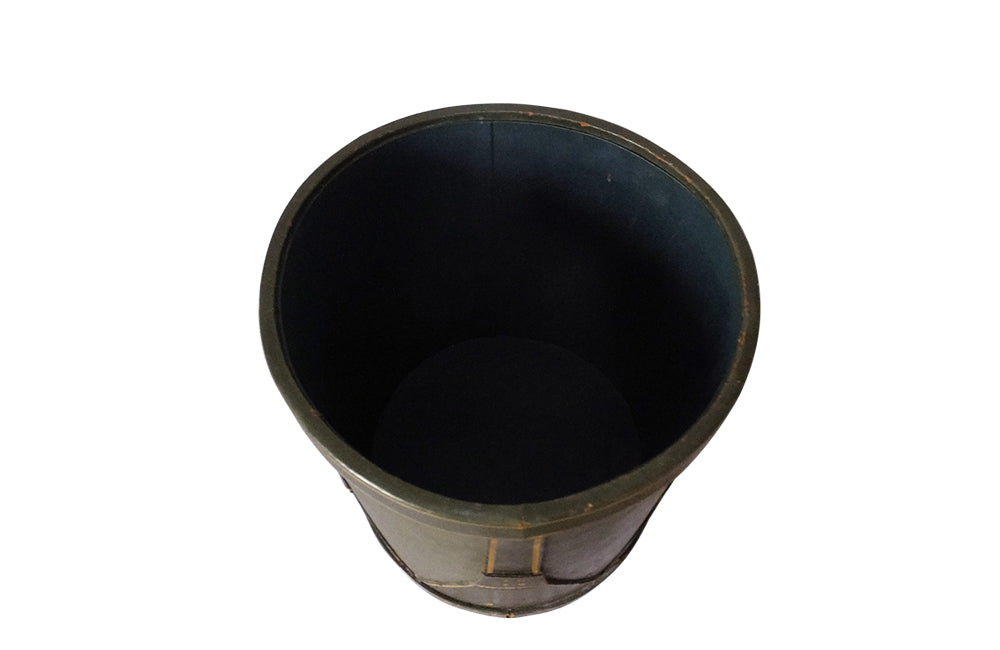 French Green Leather Drum Waste Paper Basket-Green Leather Waste Paper Bin-Decorative Accessories-Office Accessories-French Antiques-AD & PS Antiques