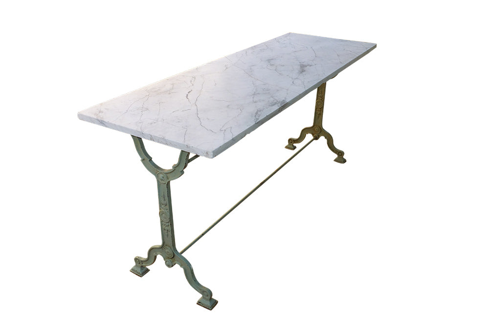 LONG MARBLE TOP BISTRO TABLE