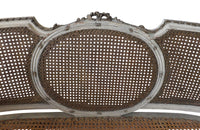 Louis XVI Revival Caned Banquette - Caned Canape - Cane and Linen Sofa - Neoclassical Revival -French Antiques - Antique Seating - Painted Antique Seating – Decorative Antique Furniture – French Antique Furniture - AD & PS Antiques