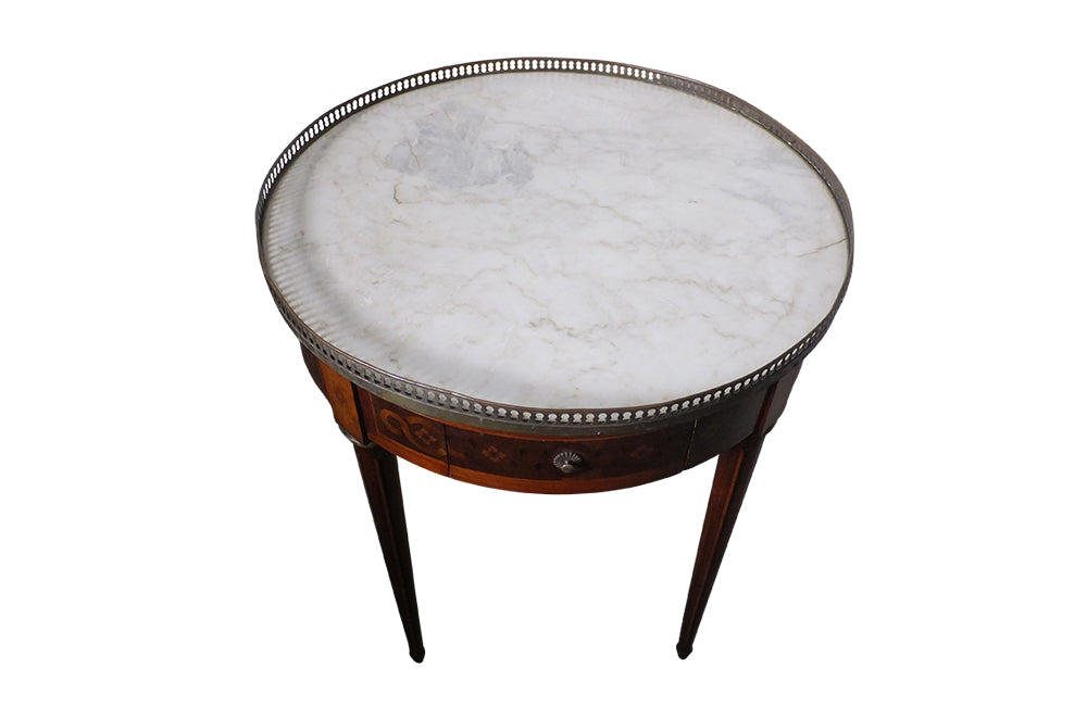 Louis XVI Revival Bouillotte table with pretty marquetry decoration and pierced brass gallery - Antique Side Table