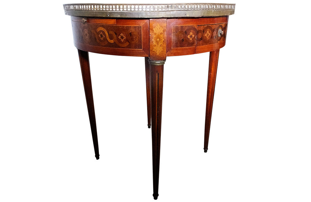 Louis XVI Revival Bouillotte table with pretty marquetry decoration and pierced brass gallery - Antique Side Table