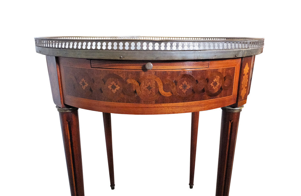 Louis XVI Revival Bouillotte table with pretty marquetry decoration and pierced brass gallery - Antique Side Table