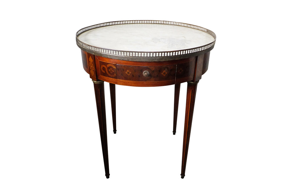 Louis XVI Revival Bouillotte table with pretty marquetry decoration and pierced brass gallery - Antique Side Table