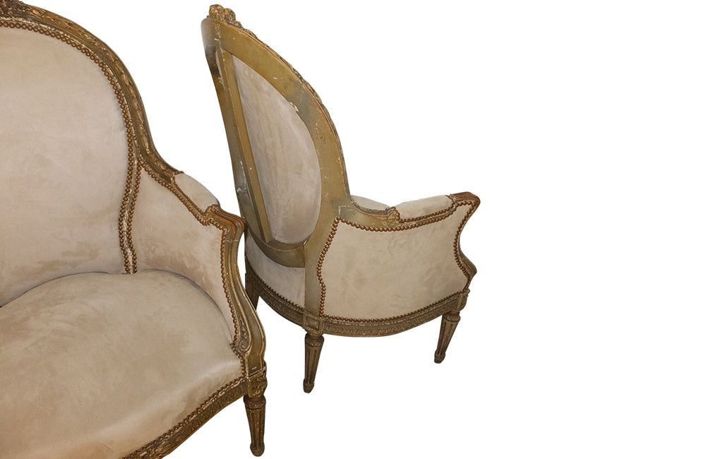 Louis XVI Style Salon Suite- French Antiques- Seating - Antique Seating - Antique Canape - Antique Armchairs - AD & PS Antiques