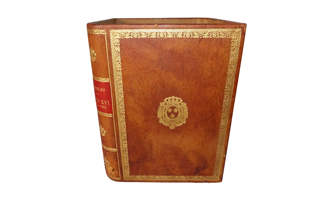 French Leather Faux Book Waste Paper Basket-Leather Waste Paper Bin-Leather Office Bin-French Accessories-French Antiques-Decorative Accessories-Office Accessories-Office Furniture-AD & PS Antiques