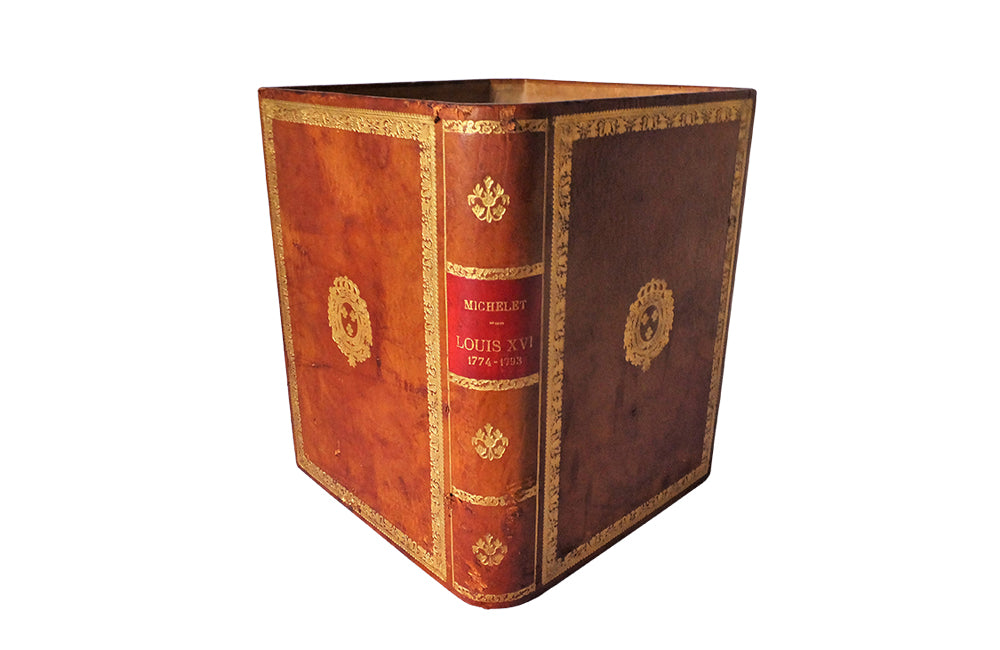 French Leather Faux Book Waste Paper Basket-Leather Waste Paper Bin-Leather Office Bin-French Accessories-French Antiques-Decorative Accessories-Office Accessories-Office Furniture-AD & PS Antiques