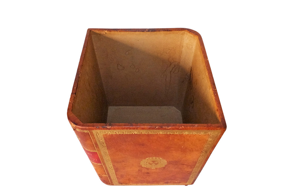 French Leather Faux Book Waste Paper Basket-Leather Waste Paper Bin-Leather Office Bin-French Accessories-French Antiques-Decorative Accessories-Office Accessories-Office Furniture-AD & PS Antiques