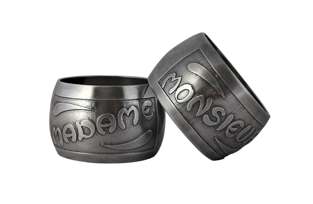Madame & Monsieur Silverplate Napkin Rings-Mr & Mrs-Antique Napkin Rings-Decorative Accessories-Fine Dining Accessories-French Antiques-AD & PS Antiques