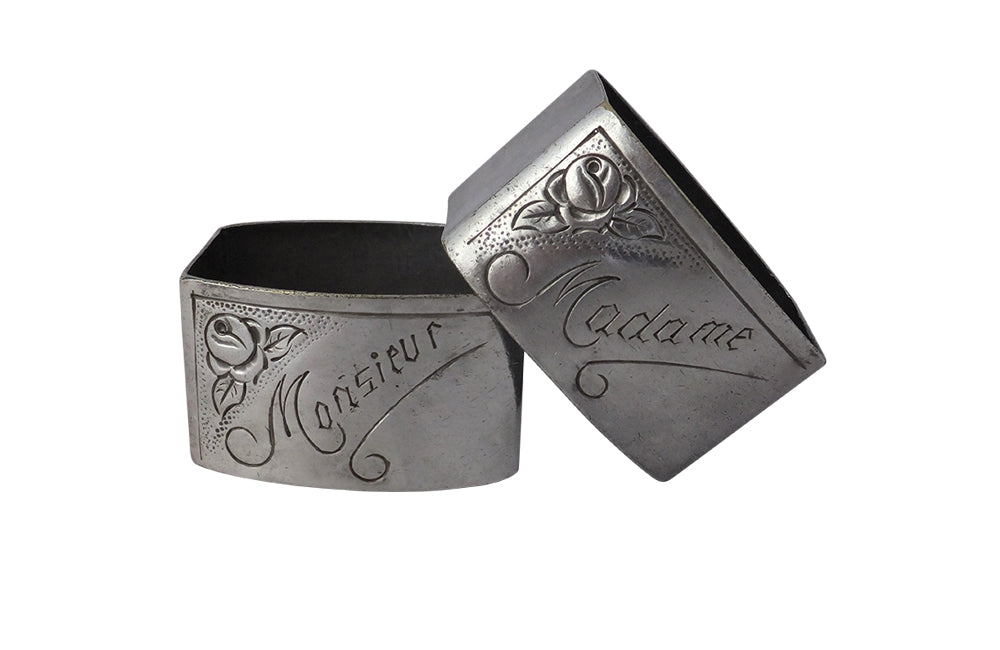 Madame & Monsieur Silverplate Napkin Rings-Mr & Mrs-Antique Napkin Rings-Decorative Accessories-Fine Dining Accessories-French Antiques-AD & PS Antiques