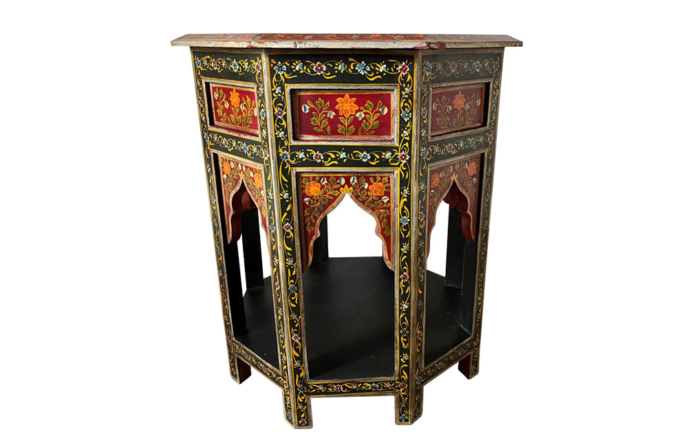 Moorish Painted Hexagonal Side Table - Decorative Antiques - Middle Eastern Furniture - Antique Side Table - Painted Decorative Antique Furniture - Antique Tables - AD & PS Antiques