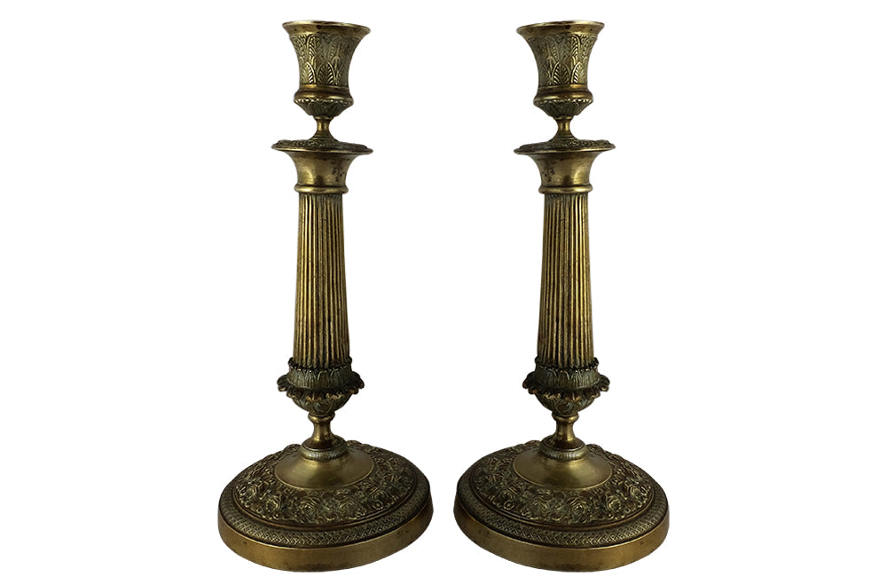 Pair of Brass Neoclassical Revival Candlesticks-19th century French candlesticks-French Antiques-Lighting-Antique Candlesticks-Antique Candle Holders-AD & PS Antiques