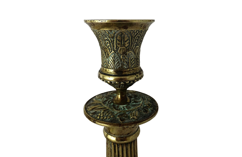 Pair of Brass Neoclassical Revival Candlesticks-19th century French candlesticks-French Antiques-Lighting-Antique Candlesticks-Antique Candle Holders-AD & PS Antiques