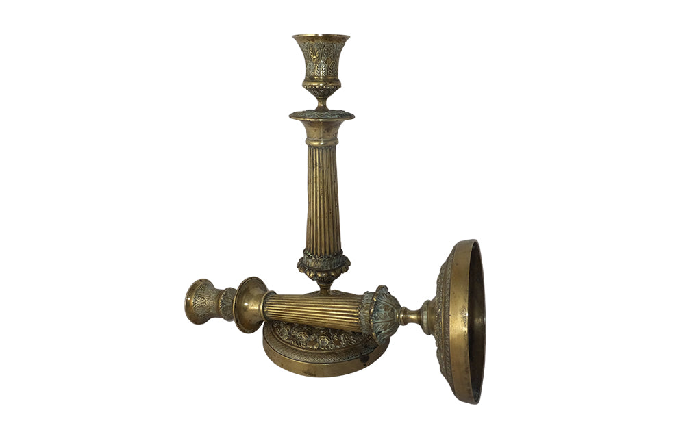 Pair of Brass Neoclassical Revival Candlesticks-19th century French candlesticks-French Antiques-Lighting-Antique Candlesticks-Antique Candle Holders-AD & PS Antiques