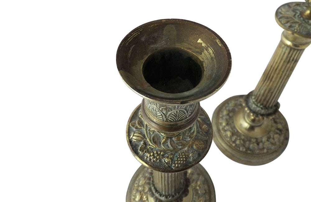 Pair of Brass Neoclassical Revival Candlesticks-19th century French candlesticks-French Antiques-Lighting-Antique Candlesticks-Antique Candle Holders-AD & PS Antiques