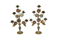 Pair of Bejewelled Brass Candlesticks-Bejewelled Candleabras-Antique Lighting-Lighting-Candlesticks-Candleabras-French Antiques-Decorative Accessories-Decorative Antiques-AD & PS Antiques