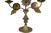 Pair of Bejewelled Brass Candlesticks-Bejewelled Candleabras-Antique Lighting-Lighting-Candlesticks-Candleabras-French Antiques-Decorative Accessories-Decorative Antiques-AD & PS Antiques