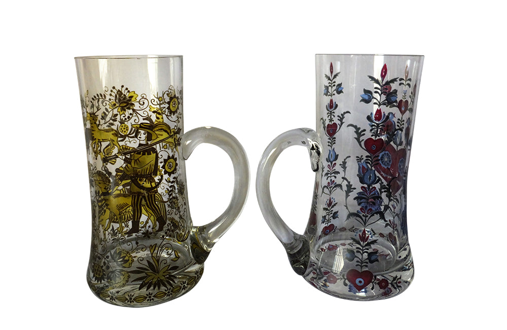Pair of Bohemian Glass Marriage Tankards-Wedding Gasses-Antiques Glassware-Bohemian Glass-Decorative Accessories-Decorative Antiques-Wedding Gifts-AD & PS Antiques