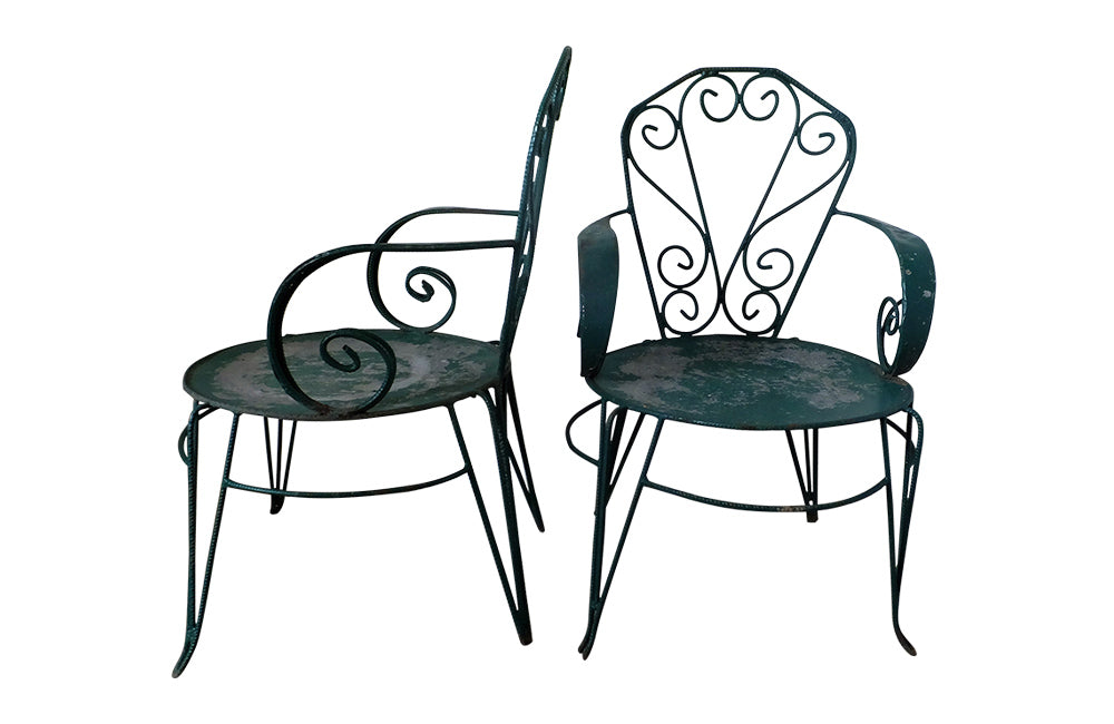 Pair of French iron garden armchairs- Garden Furniture- Iron Garden Chairs -French Antiques- Antique Garden Furniture- Vintage Garden Chairs -Seating - Art Populaire Furniture-AD & PS Antiques