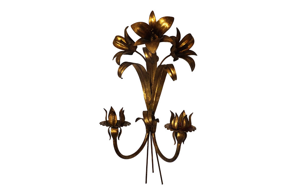 PAIR OF GILT TOLE LILY APPLIQUES