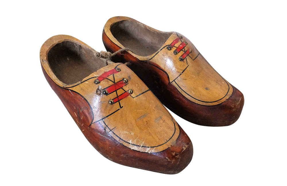 PAIR OF PAINTED WOODEN CLOGS