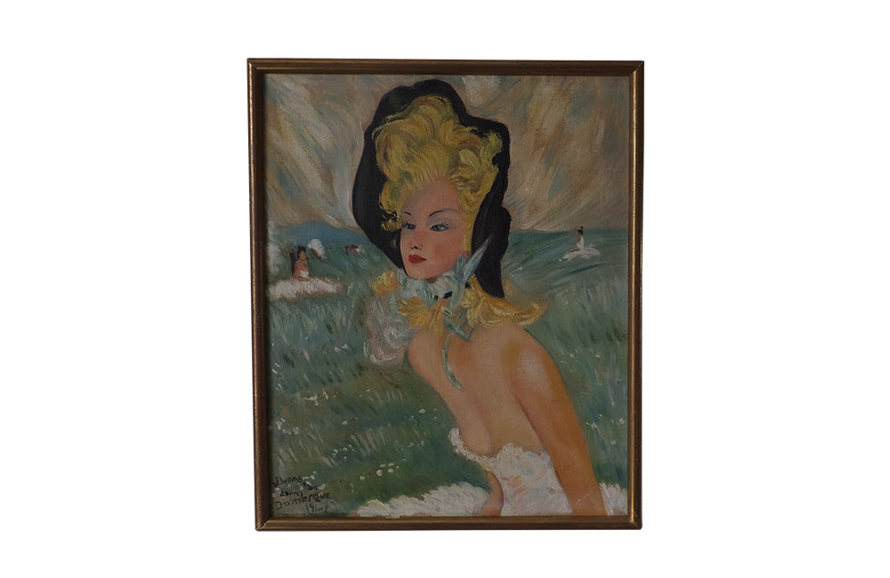 20th century Portrait After Domergue - Oil on Canvas - French Portrait - Signed Art -Vintage Artwork - Decorative Antiques - French Decorative Antiques - Domergue - French Art - Antique Shops Tetbury - AD & PS Antiques