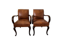 Pair Of French Vintage Leather Bridge Chairs - French Mid Century Furniture - Bridge Chairs - Leather Armchairs - Mid Century Modern Chairs - Armchairs - Vintage Armchairs - Antique Shops tetbury - adpsantiques - AD & PS Antiques