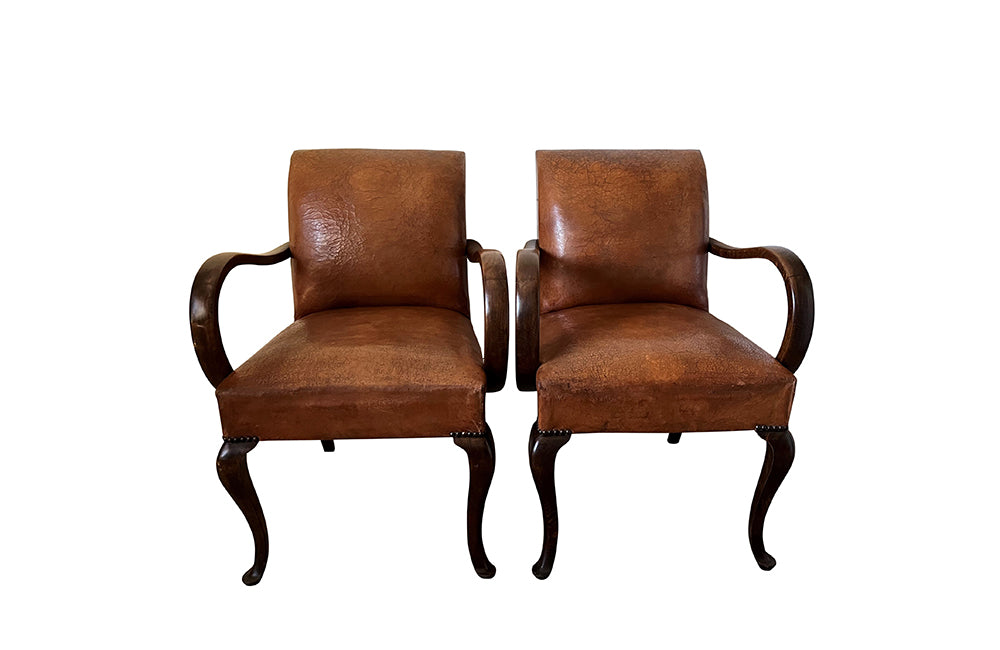 Pair Of French Vintage Leather Bridge Chairs - French Mid Century Furniture - Bridge Chairs - Leather Armchairs - Mid Century Modern Chairs - Armchairs - Vintage Armchairs - Antique Shops tetbury - adpsantiques - AD & PS Antiques