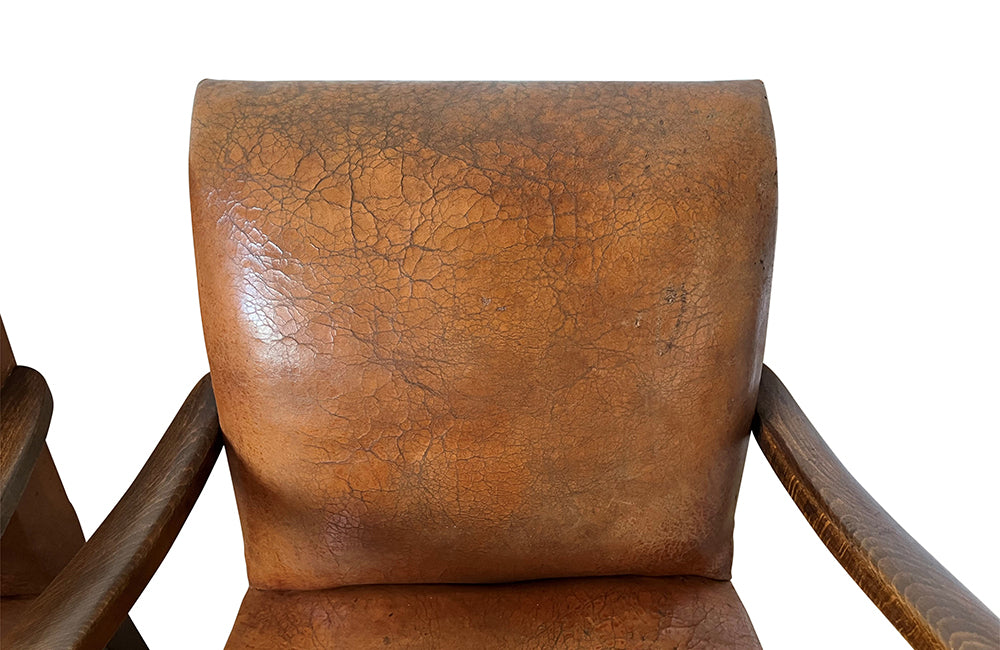 Pair Of French Vintage Leather Bridge Chairs - French Mid Century Furniture - Bridge Chairs - Leather Armchairs - Mid Century Modern Chairs - Armchairs - Vintage Armchairs - Antique Shops tetbury - adpsantiques - AD & PS Antiques