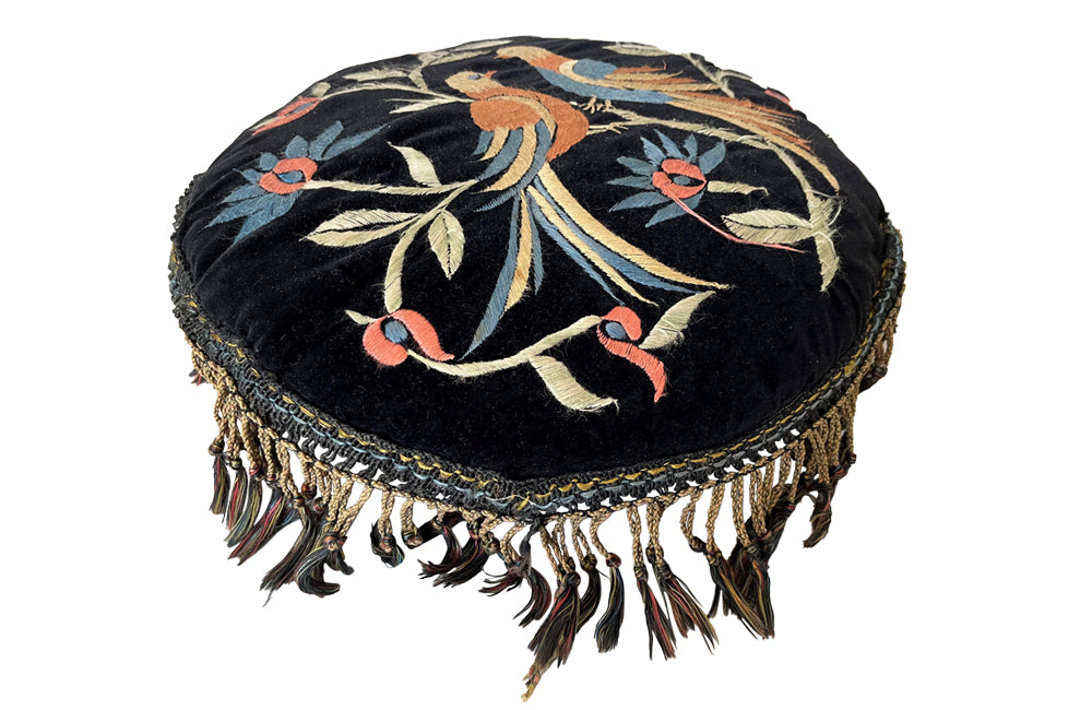 Pair Of 1930s French Round Velvet Cushions - French Decorative Antiques - Antique Textiles - Decorative Accessories - Antiques Cushions - Needlework - Antique Shops Tetbury - adpsantiques - AD & PS Antiques
